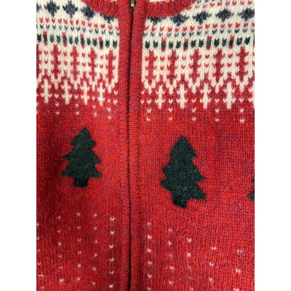 Woolrich Vintage Wool Winter Tree Red Fair Isle Zip Cardigan Women's Size Small - Picture 5 of 6
